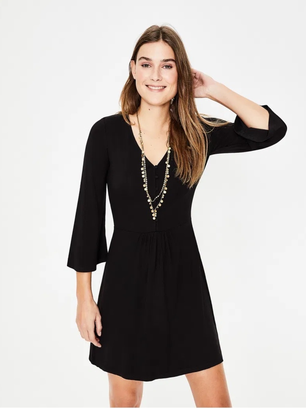 Boden Scarlett Jersey Dress Black V Neck Stretch Knit Size 4